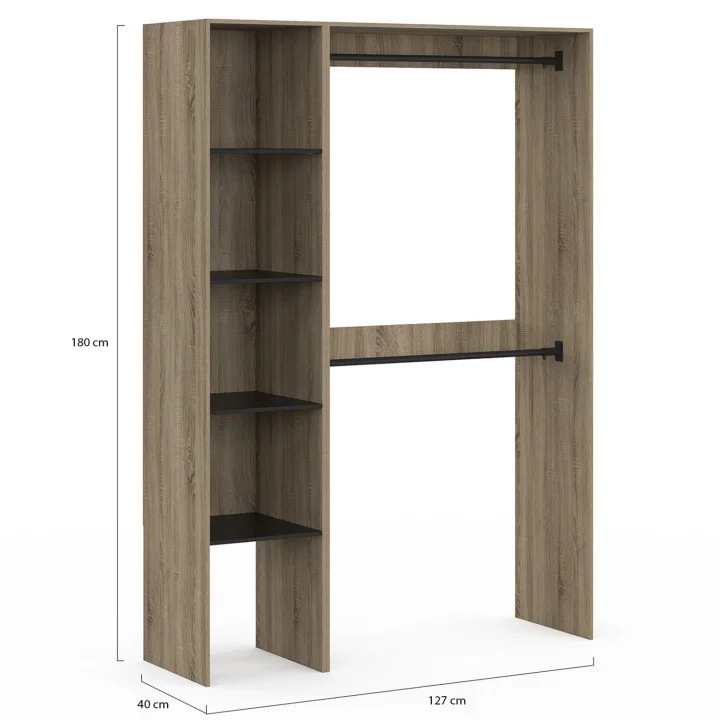 Armadio angolare componibile L. 90 / 127 cm doppio armadio + ripiani legno e nero - MELMAN | IDMarket