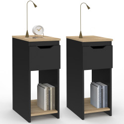 Comodini stretti 1 cassetto con nicchia nero e legno - ANOUK | ID Market