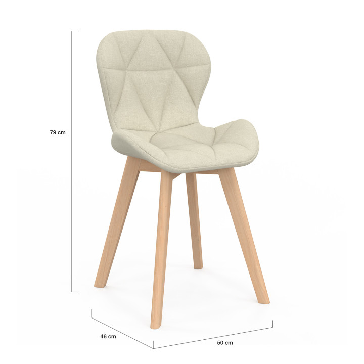 Sedie da pranzo moderne in tessuto beige con gambe in legno - ROBINE | ID Market