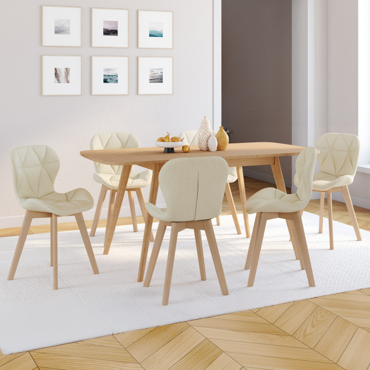 Sedie da pranzo moderne in tessuto beige con gambe in legno - ROBINE | ID Market