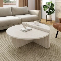 Set di 2 tavolini rotondi asimmetrici a effetto travertino - GUILIA | IDMarket