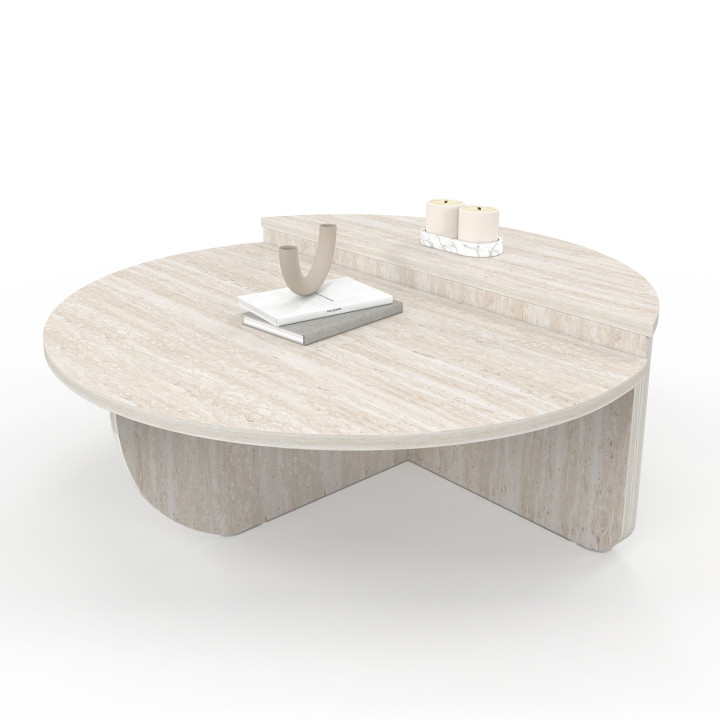 Set di 2 tavolini rotondi asimmetrici a effetto travertino - GUILIA | IDMarket