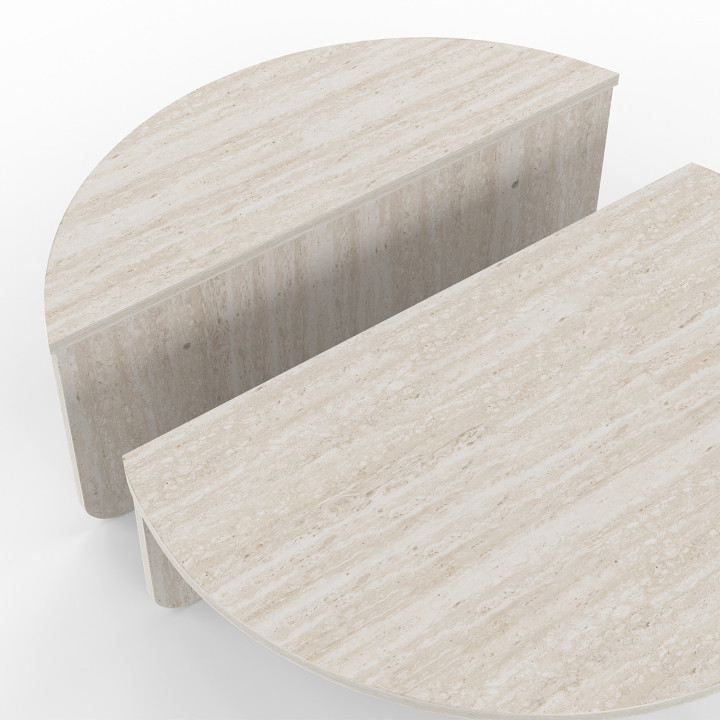 Set di 2 tavolini rotondi asimmetrici a effetto travertino - GUILIA | IDMarket