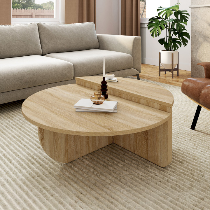 Set di 2 tavolini rotondi asimmetrici in legno di faggio - GUILIA | IDMarket