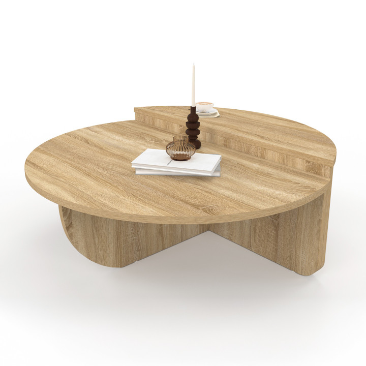 Set di 2 tavolini rotondi asimmetrici in legno di faggio - GUILIA | IDMarket