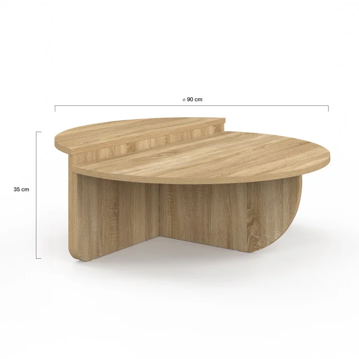 Set di 2 tavolini rotondi asimmetrici in legno di faggio - GUILIA | IDMarket