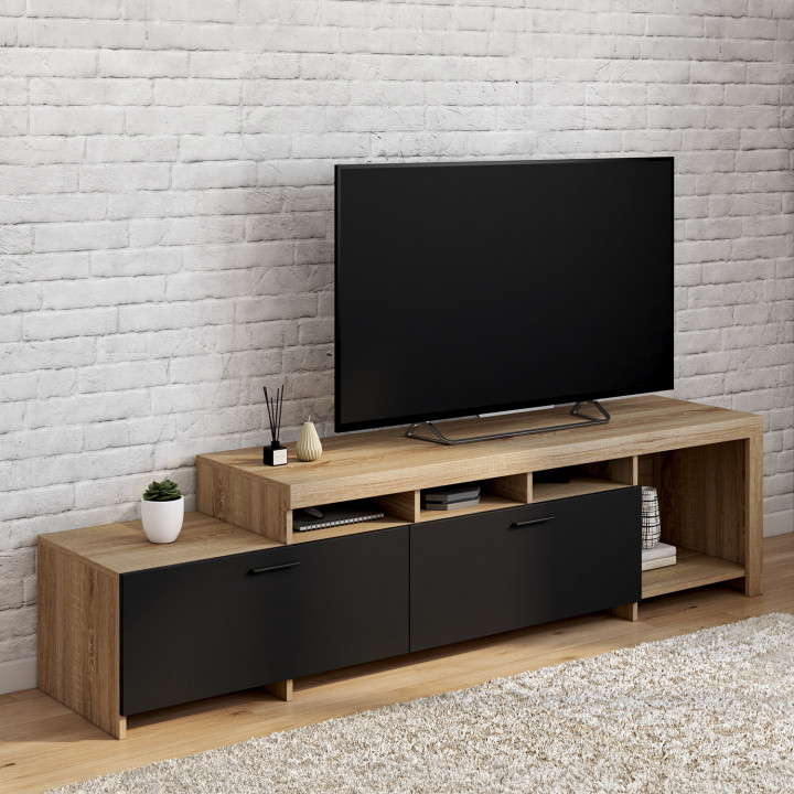 Porta TV 180 cm con mobiletti neri - MALO | IDMarket