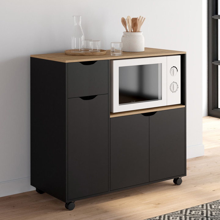 Supporto per microonde da cucina XXL in legno nero - COSI | IDMarket
