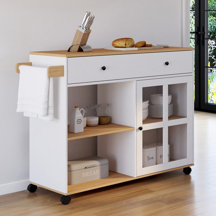 Credenza XXL in legno e vetro bianco - ACHILLE | Carrello Zen! IDMarket