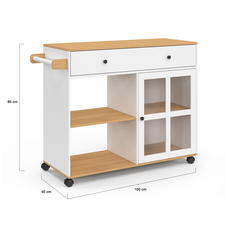 Credenza XXL in legno e vetro bianco - ACHILLE | Carrello Zen! IDMarket