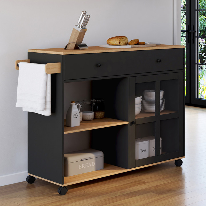 Credenza XXL in legno e vetro nero - ACHILLE | Zen Cart! IDMarket