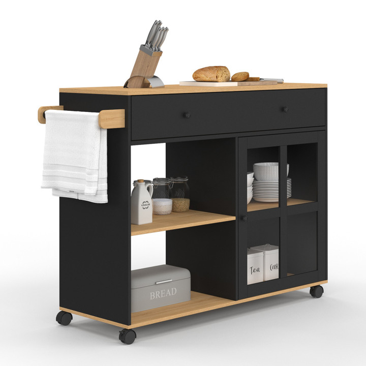 Credenza XXL in legno e vetro nero - ACHILLE | Zen Cart! IDMarket