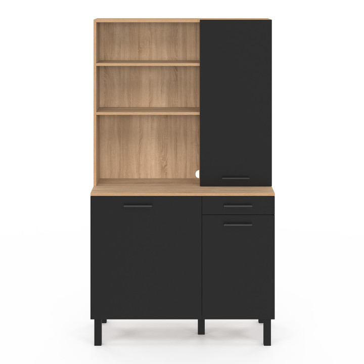 Credenza da cucina con colonna portaoggetti 100 cm in faggio e nero - CINA | IDMarket