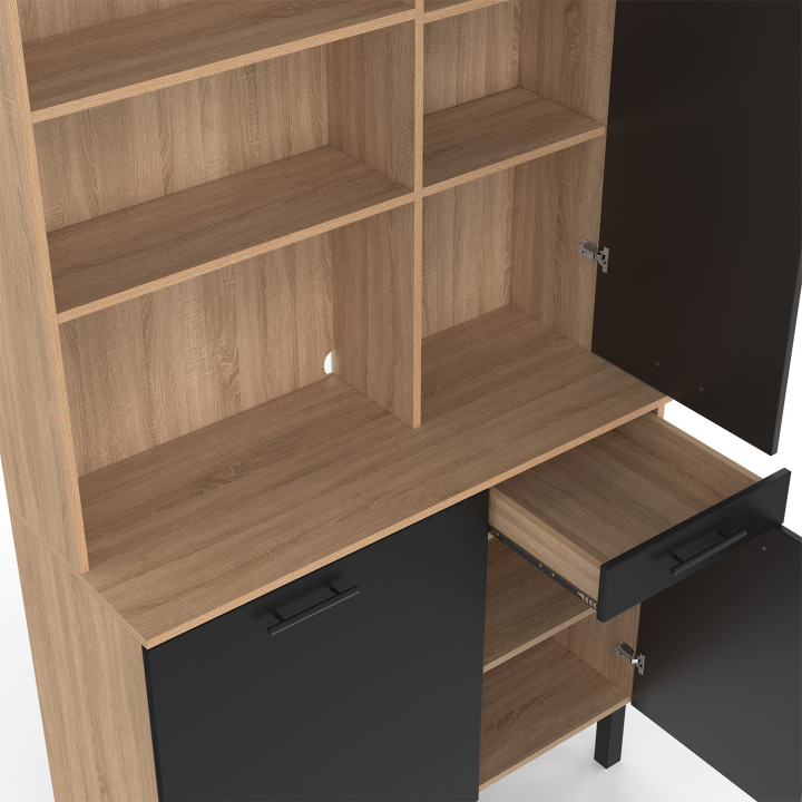 Credenza da cucina con colonna portaoggetti 100 cm in faggio e nero - CINA | IDMarket