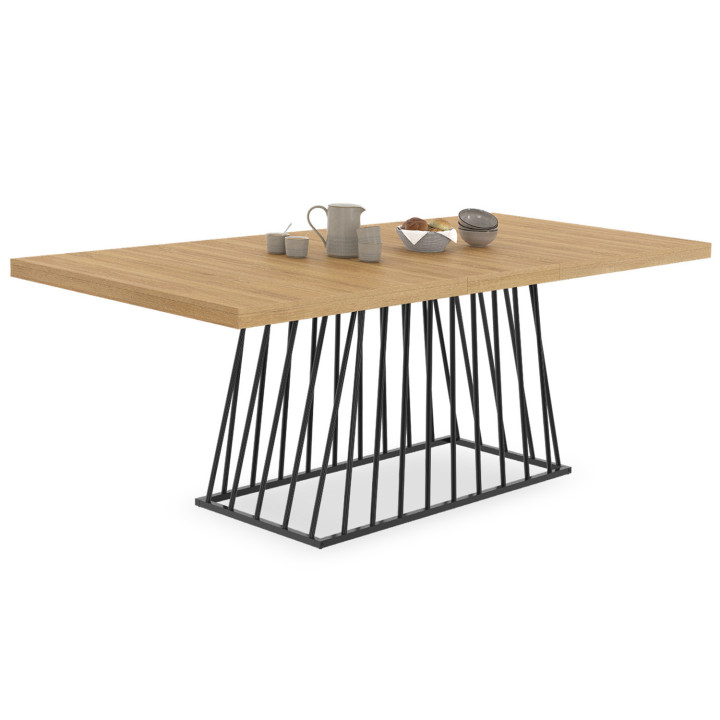 Tavolo da pranzo allungabile 6-10 persone piano in legno gamba in metallo nero 160-200cm - YUNA | ID Market