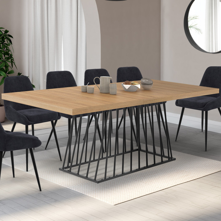 Tavolo da pranzo allungabile 6-10 persone piano in legno gamba in metallo nero 160-200cm - YUNA | ID Market
