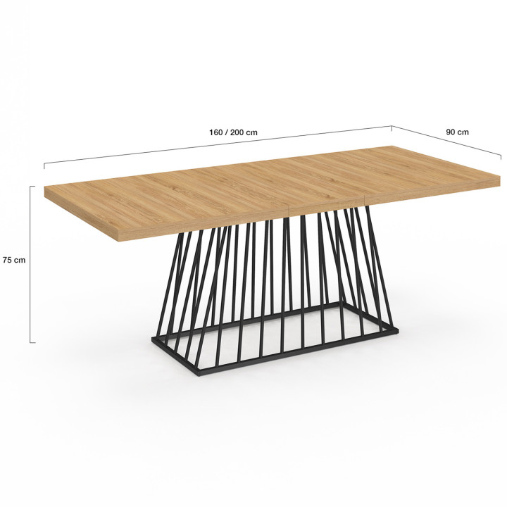Tavolo da pranzo allungabile 6-10 persone piano in legno gamba in metallo nero 160-200cm - YUNA | ID Market