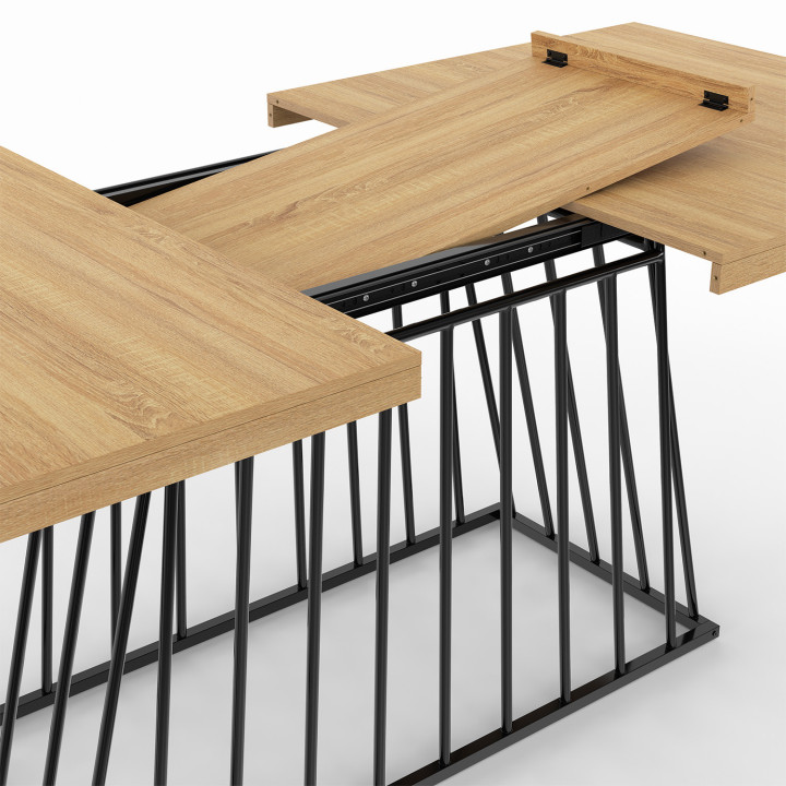 Tavolo da pranzo allungabile 6-10 persone piano in legno gamba in metallo nero 160-200cm - YUNA | ID Market