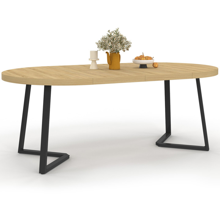 Tavolo da pranzo rotondo allungabile in legno 4-10 persone gambe nere 110-200cm - SELMA | ID Market