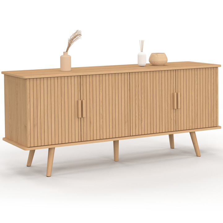 Credenza in legno color rovere 140cm 4 ante a doghe - JULIETTE | ID Market