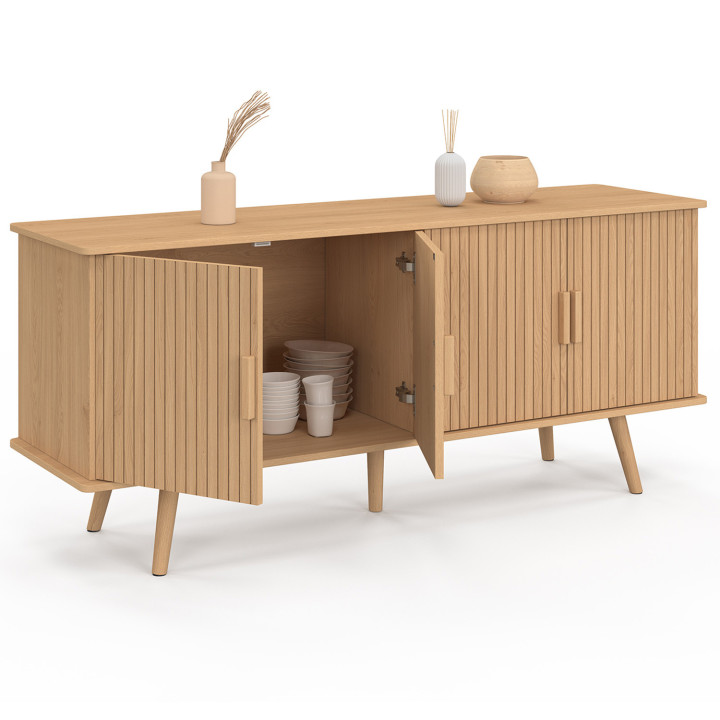 Credenza in legno color rovere 140cm 4 ante a doghe - JULIETTE | ID Market