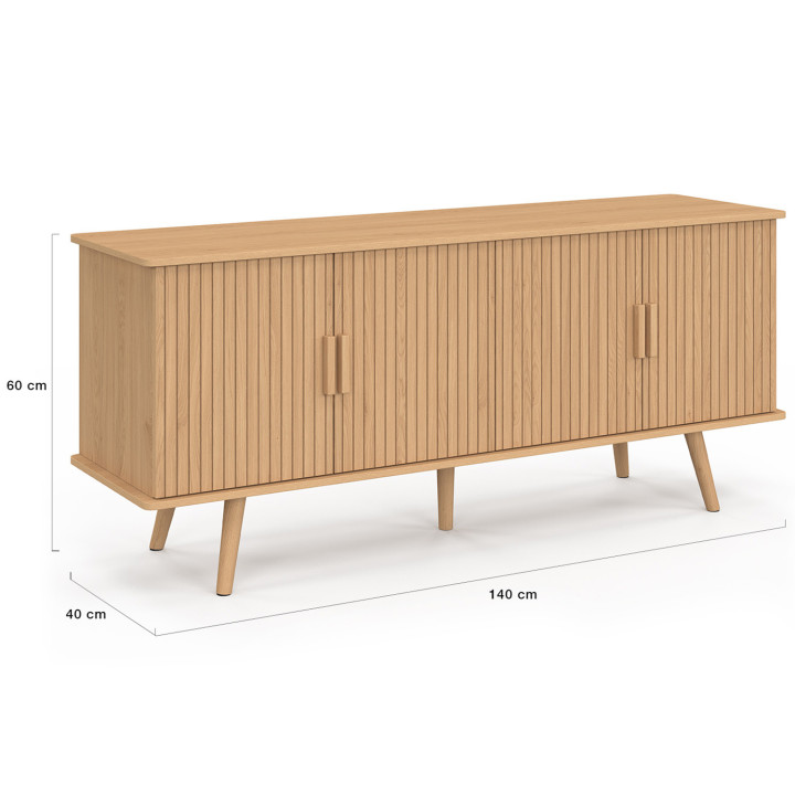 Credenza in legno color rovere 140cm 4 ante a doghe - JULIETTE | ID Market