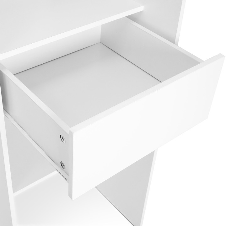 Armadio angolare allungabile 230x140x180cm bianco con armadi, ripiani, tende grigie - MARLON | ID Market