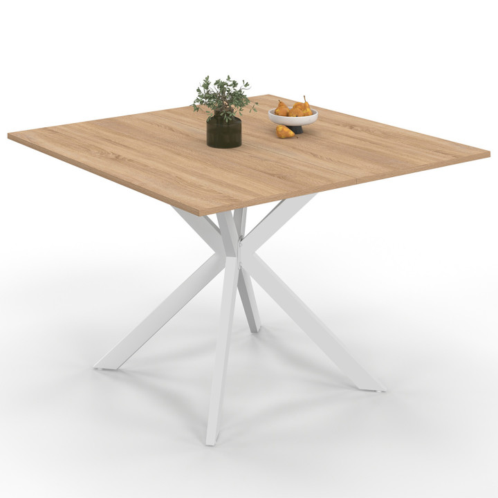 Tavolo da pranzo quadrato per 8 persone, legno e gambe a ragno in metallo bianco 110cm - ALIX | ID Market