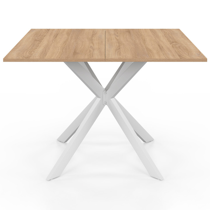 Tavolo da pranzo quadrato per 8 persone, legno e gambe a ragno in metallo bianco 110cm - ALIX | ID Market