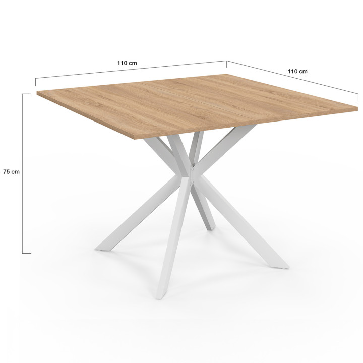 Tavolo da pranzo quadrato per 8 persone, legno e gambe a ragno in metallo bianco 110cm - ALIX | ID Market