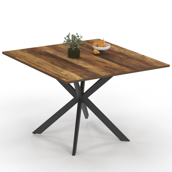 Tavolo da pranzo quadrato per 8 persone in legno scuro e gambe a ragno in metallo nero 110cm - ALIX | ID Market