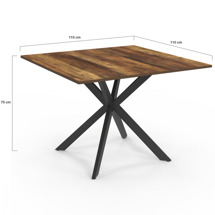 Tavolo da pranzo quadrato per 8 persone in legno scuro e gambe a ragno in metallo nero 110cm - ALIX | ID Market