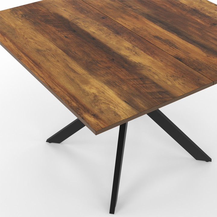 Tavolo da pranzo quadrato per 8 persone in legno scuro e gambe a ragno in metallo nero 110cm - ALIX | ID Market