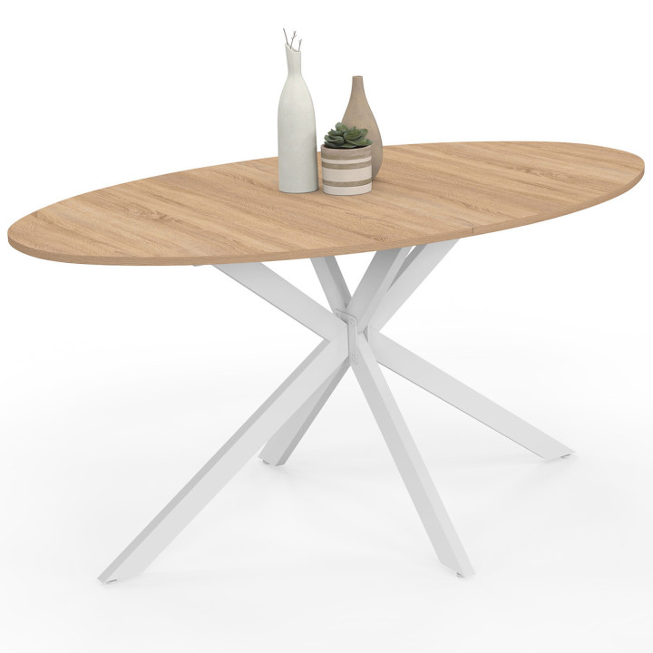 Tavolo da pranzo ovale per 8 persone, legno e gambe a ragno in metallo bianco 150cm - ALIX | ID Market