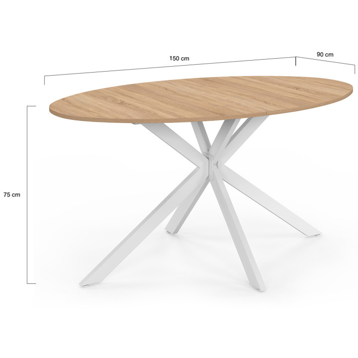 Tavolo da pranzo ovale per 8 persone, legno e gambe a ragno in metallo bianco 150cm - ALIX | ID Market