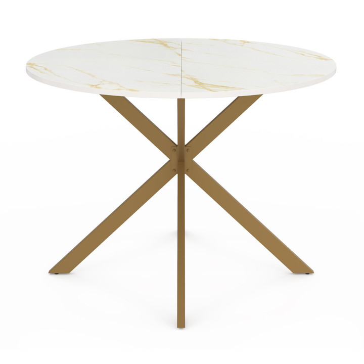 Tavolo da pranzo rotondo per 6 persone con piano effetto marmo oro e gamba a ragno in ottone 110cm - ALIX | ID Market