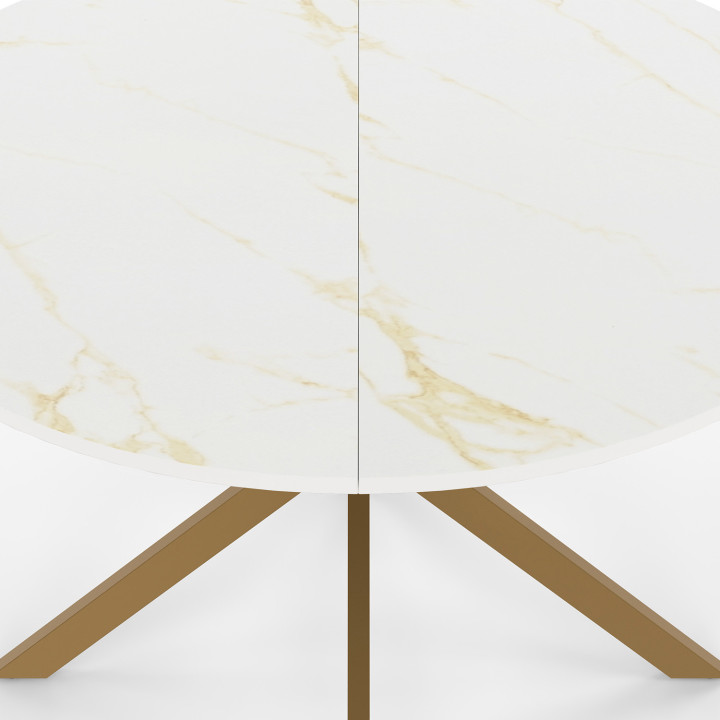 Tavolo da pranzo rotondo per 6 persone con piano effetto marmo oro e gamba a ragno in ottone 110cm - ALIX | ID Market