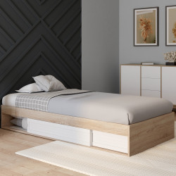 Struttura letto singolo con contenitore e base 90x190cm in faggio e bianco - SALEM | ID Market