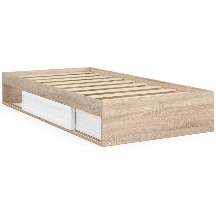 Struttura letto singolo con contenitore e base 90x190cm in faggio e bianco - SALEM | ID Market