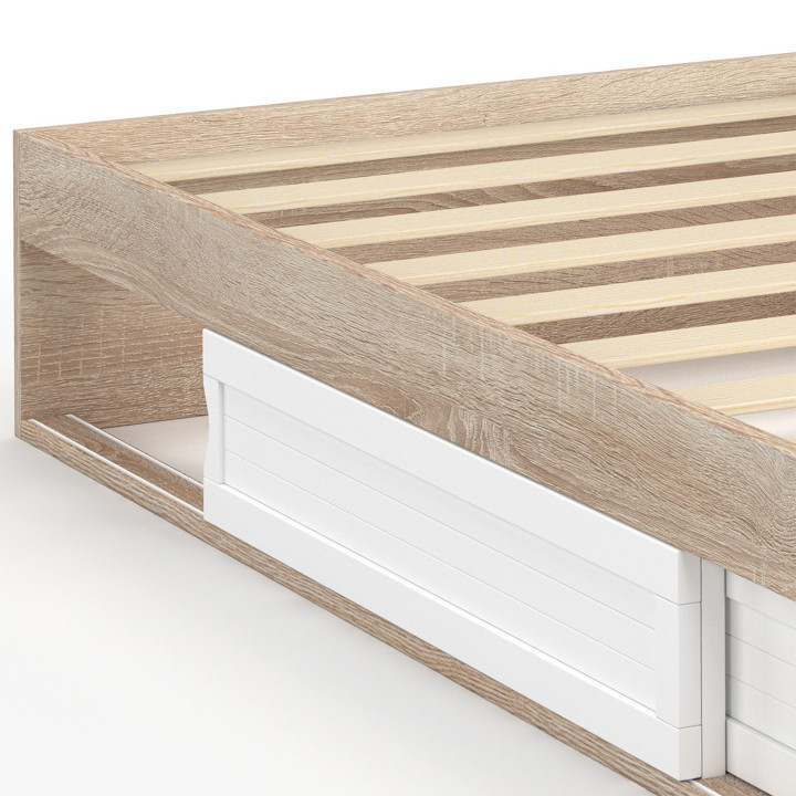 Struttura letto singolo con contenitore e base 90x190cm in faggio e bianco - SALEM | ID Market