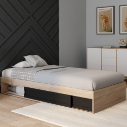 Struttura letto singolo con contenitore e base 90x190cm in faggio e nero - SALEM | ID Market