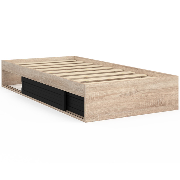 Struttura letto singolo con contenitore e base 90x190cm in faggio e nero - SALEM | ID Market
