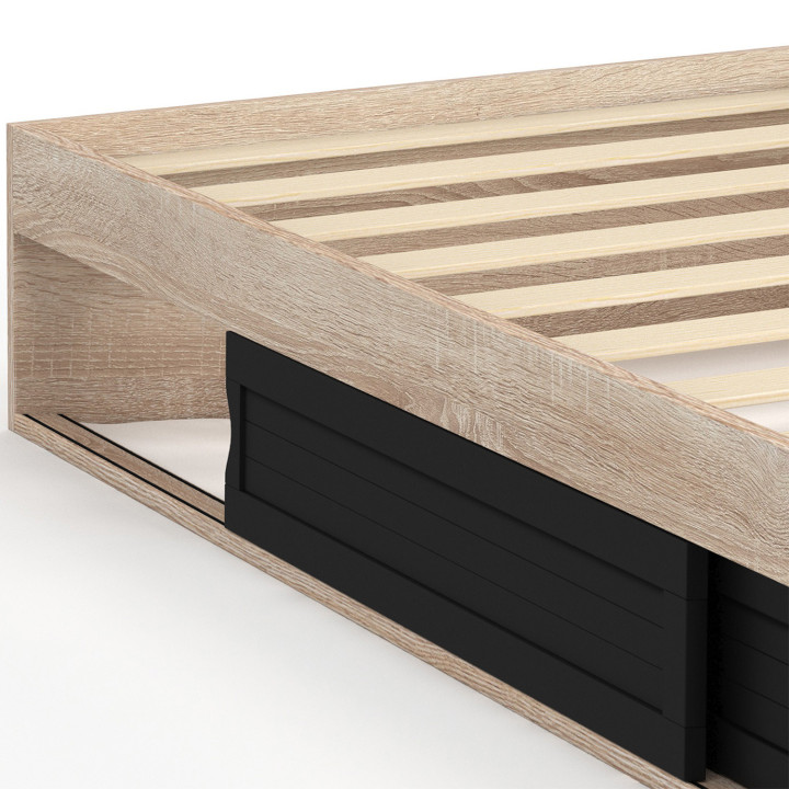 Struttura letto singolo con contenitore e base 90x190cm in faggio e nero - SALEM | ID Market