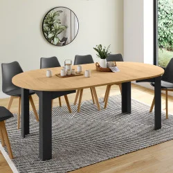 Tavolo da pranzo rotondo allungabile 4-10 persone in legno e nero 110-200cm - DONA | ID Market