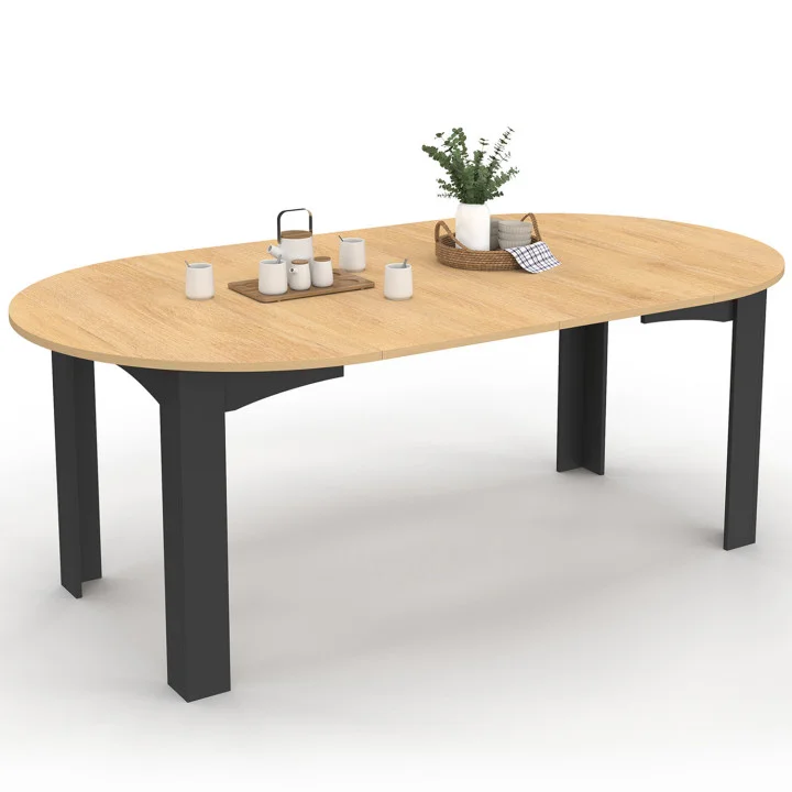 Tavolo da pranzo rotondo allungabile 4-10 persone in legno e nero 110-200cm - DONA | ID Market
