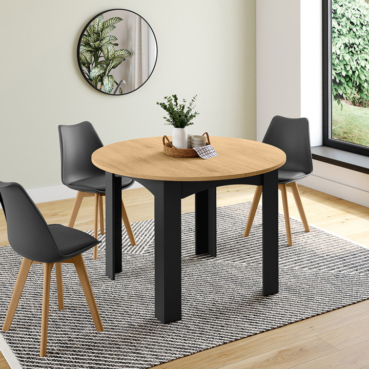 Tavolo da pranzo rotondo allungabile 4-10 persone in legno e nero 110-200cm - DONA | ID Market