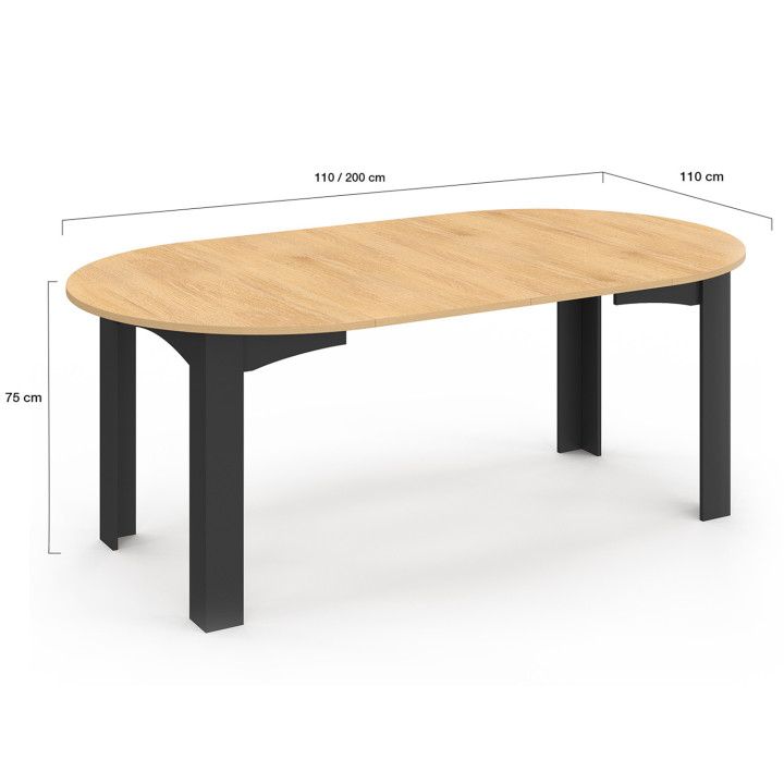Tavolo da pranzo rotondo allungabile 4-10 persone in legno e nero 110-200cm - DONA | ID Market