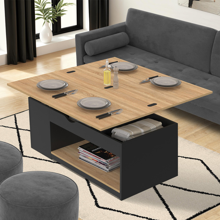 Tavolino rettangolare trasformabile in tavolo da pranzo in legno nero - ELEA | The ELEA Group IDMarket