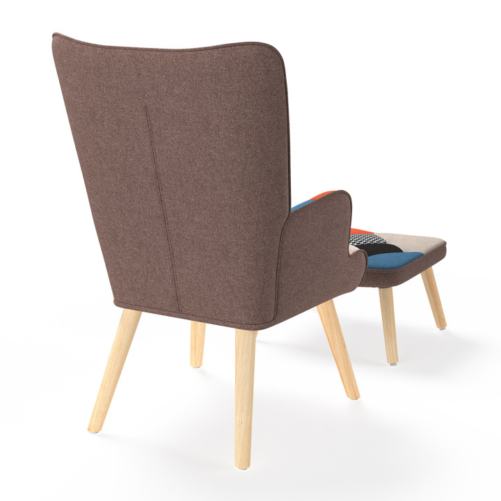 Poltrona scandinava patchwork multicolore con poggiapiedi - IVAR | ID Market