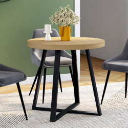 Tavolo da pranzo rotondo in legno per 4 persone con gambe nere 80cm - SELMA | ID Market